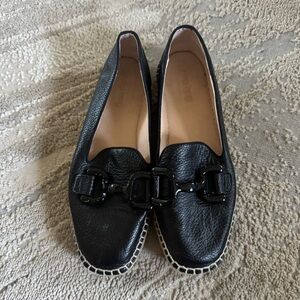 Philip Hog Nappa black leather loafers Espadrille horse bit buckle  39 / 9